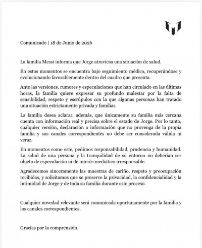 Familia de Lionel Messi rompe el silencio sobre la salud de Jorge y pid...