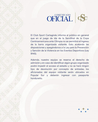 Cartaginés prohíbe el ingreso de la barra organizada de Olimpia para ...