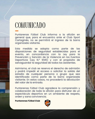 Puntarenas FC toma medida para el juego ante Cartaginés