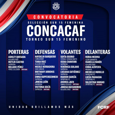 Selección Femenina Sub-15 Lista para el Torneo de Concacaf en Costa Rica