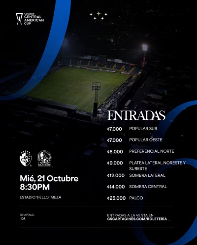 Cartaginés anuncia precios para el duelo ante Olimpia por Copa Centroa...